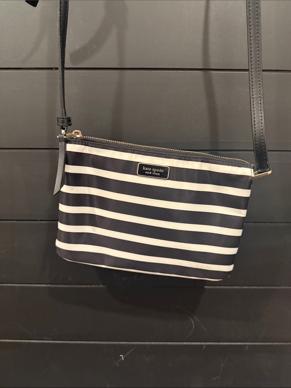 kate spade Black and White Striped Crossbody Pouch